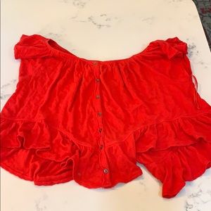 Red off shoulder flowy top